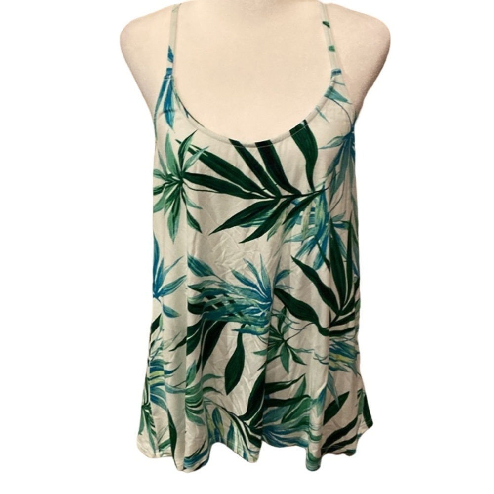 Lascana for Venus Green Floral Plant Relaxed Tank Top. Size L. Adj Straps.